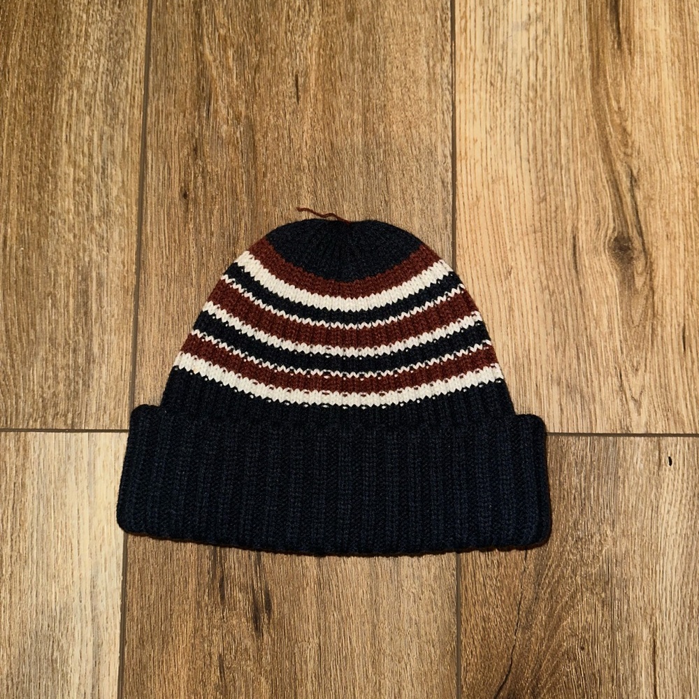 H&M Striped Knit Beanie - Navy, Red, and White